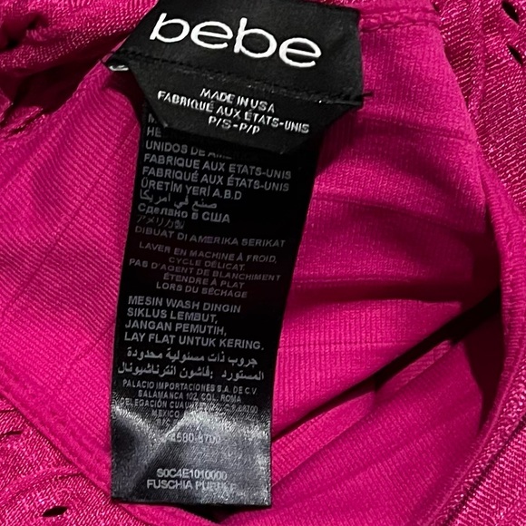 Bebe Ellie Off The Should Perforated Bandage Bodycon Dress in Fucsia Pink Smalll - Picture 6 of 7